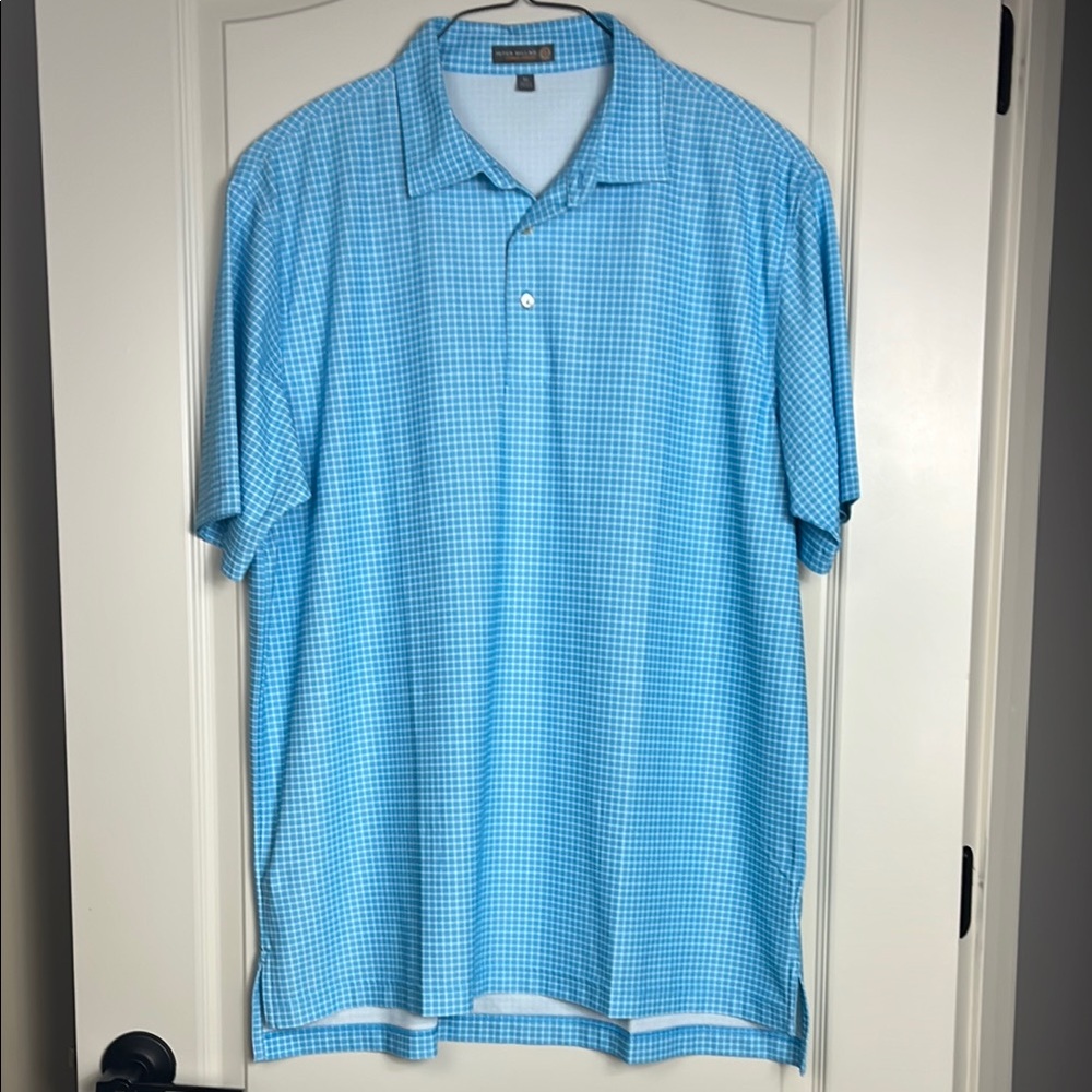 Peter Millar Light Blue Micro-Check Polo